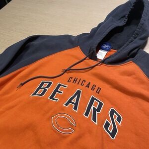 Vintage Reebok Mens XL Faded Spell Out Chicago Bears Football Hoodie Sweatshirt